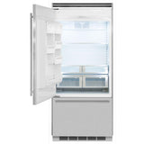 Marvel Professional Built-In 36" Bottom Freezer Refrigerator - Solid Stainless Steel Door - Left Hinge, Slim Designer Handle