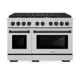 ZLINE Autograph Edition 48 in. 6.7 cu. ft. Paramount Double Oven Dual Fuel Range with 8 Burner Gas Cooktop in DuraSnow' Stainless Steel and Matte Black Accents (SDRSZ-48-MB)