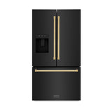 ZLINE Autograph Edition 36 in. 28.9 cu. ft. Standard-Depth French Door External Water Dispenser Refrigerator with Dual Ice Maker in Black Stainless Steel and Polished Gold Handles (RSMZ-W-36-BS-G)