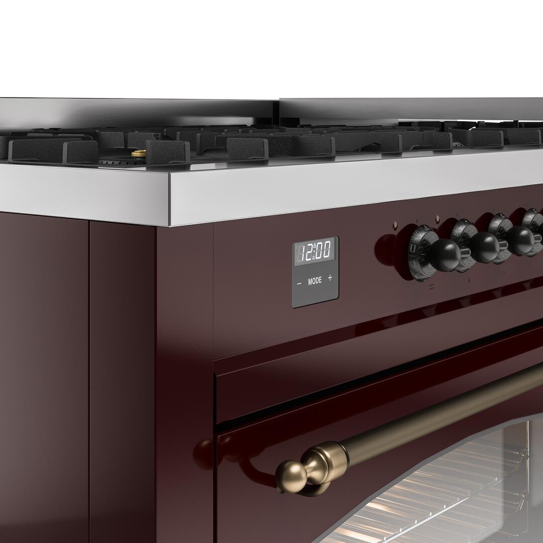 Nostalgie II 60 Inch Dual Fuel Liquid Propane Freestanding Range in Burgundy with Bronze Trim