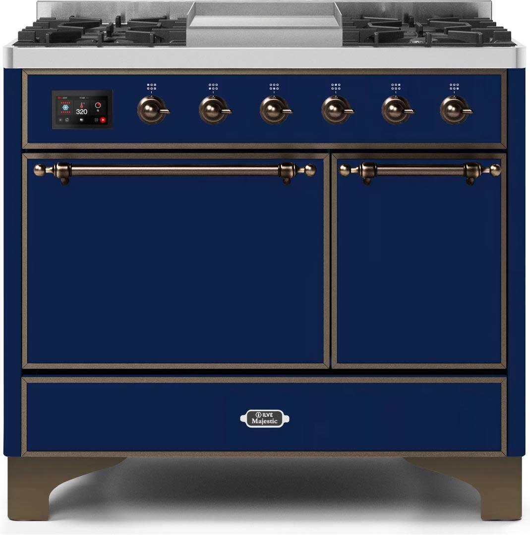 Majestic II 40 Inch Dual Fuel Liquid Propane Freestanding Range in Blue with Bronze Trim