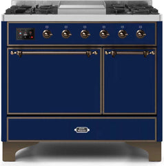 Majestic II 40 Inch Dual Fuel Liquid Propane Freestanding Range in Blue with Bronze Trim