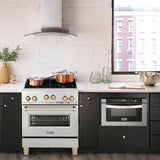 ZLINE 30" 4.0 cu. ft. Range with Gas Stove and Gas Oven in DuraSnow® Stainless Steel with Accents (RGSZ-SN-30) [Accent: Champagne Bronze]