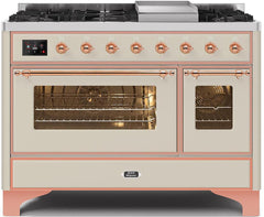 Majestic II 48 Inch Dual Fuel Natural Gas Freestanding Range in Antique White with Copper Trim