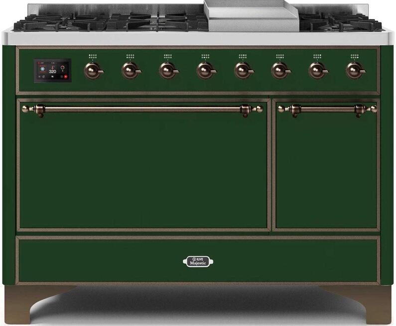 Majestic II 48 Inch Dual Fuel Natural Gas Freestanding Range in Emerald Green with Bronze Trim