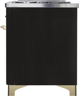 Majestic II 48 Inch Dual Fuel Natural Gas Freestanding Range in Glossy Black with Brass Trim