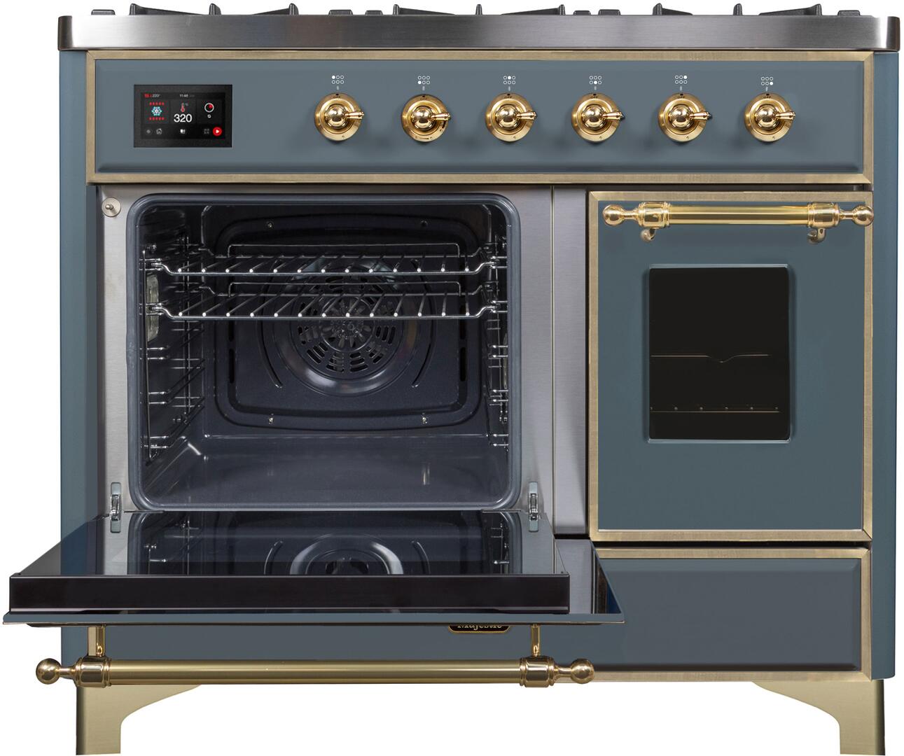 Majestic II 40 Inch Dual Fuel Liquid Propane Freestanding Range in Blue Grey with Brass Trim