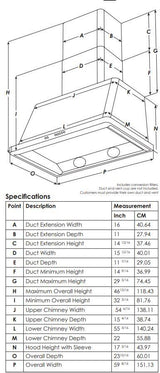 Majestic 60 Inch Custom RAL Color Wall Mount Convertible Range Hood