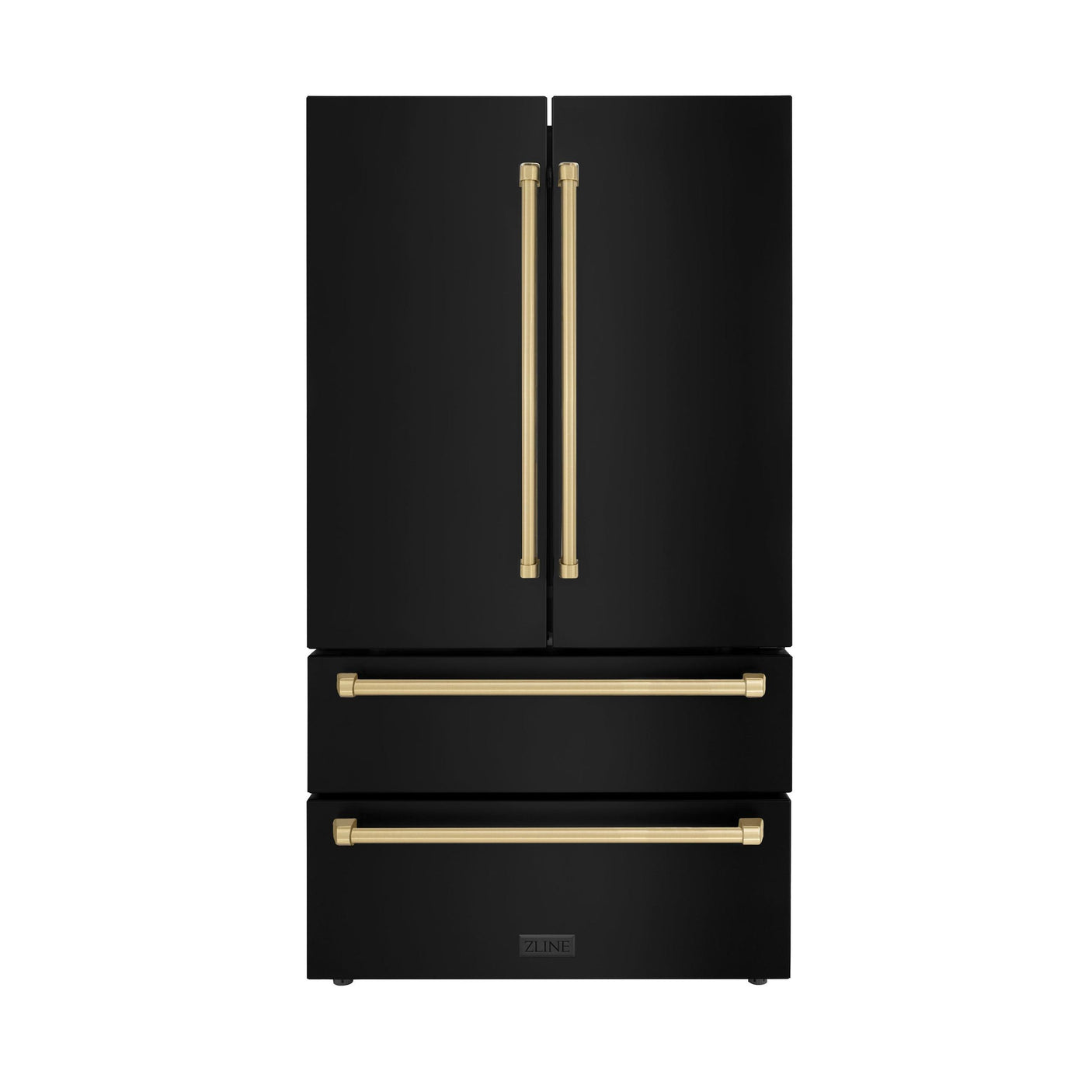 ZLINE 36" Autograph Edition 22.5 cu. ft Freestanding French Door Refrigerator with Ice Maker in Fingerprint Resistant Black Stainless Steel with Accents (RFMZ-36-BS) [Color: Champagne Bronze Accents]