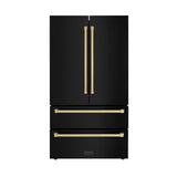 ZLINE 36" Autograph Edition 22.5 cu. ft Freestanding French Door Refrigerator with Ice Maker in Fingerprint Resistant Black Stainless Steel with Accents (RFMZ-36-BS) [Color: Champagne Bronze Accents]