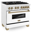 ZLINE Autograph Edition 36" 4.6 cu. ft. Dual Fuel Range with Gas Stove and Electric Oven in DuraSnow Stainless Steel with White Matte Door and Accents (RASZ-WM-36) [Color: Champagne Bronze]