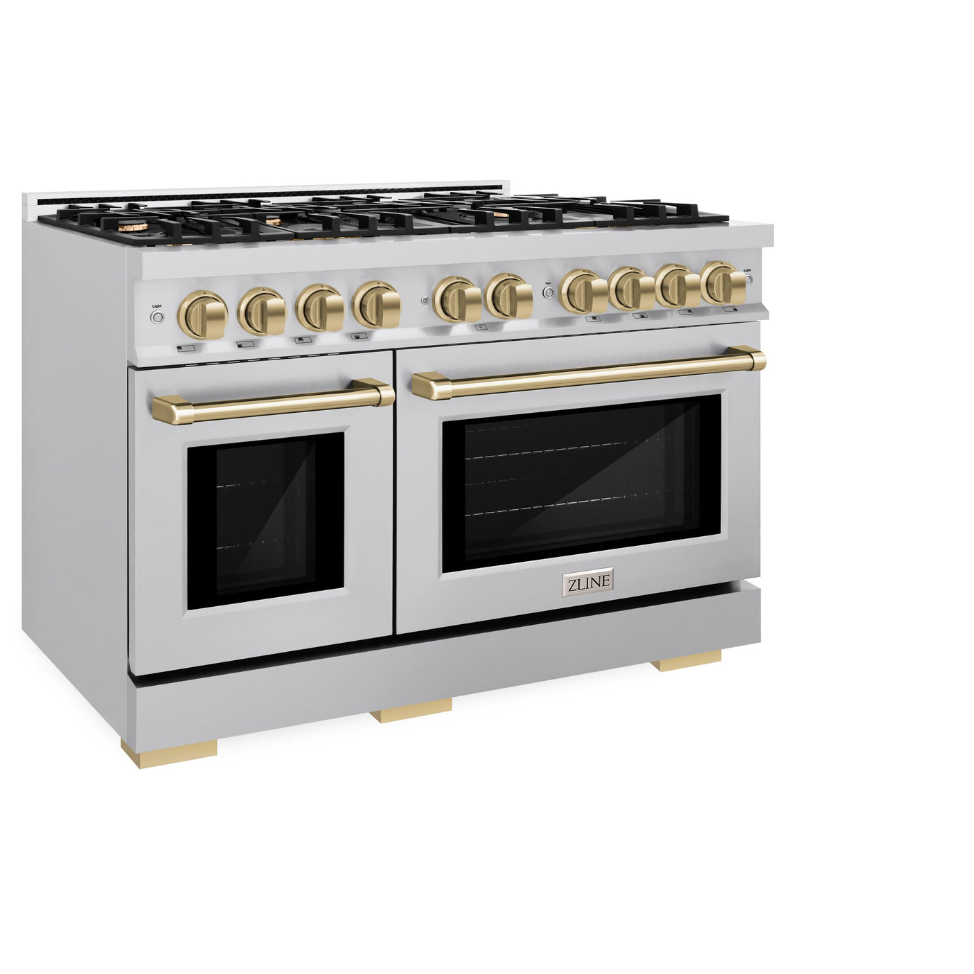 ZLINE Autograph Edition 48 in. 6.7 cu. ft. Select Double Oven Gas Range with 8 Burner Cooktop in Stainless Steel and Champagne Bronze Accents (HGRZ-48-CB)