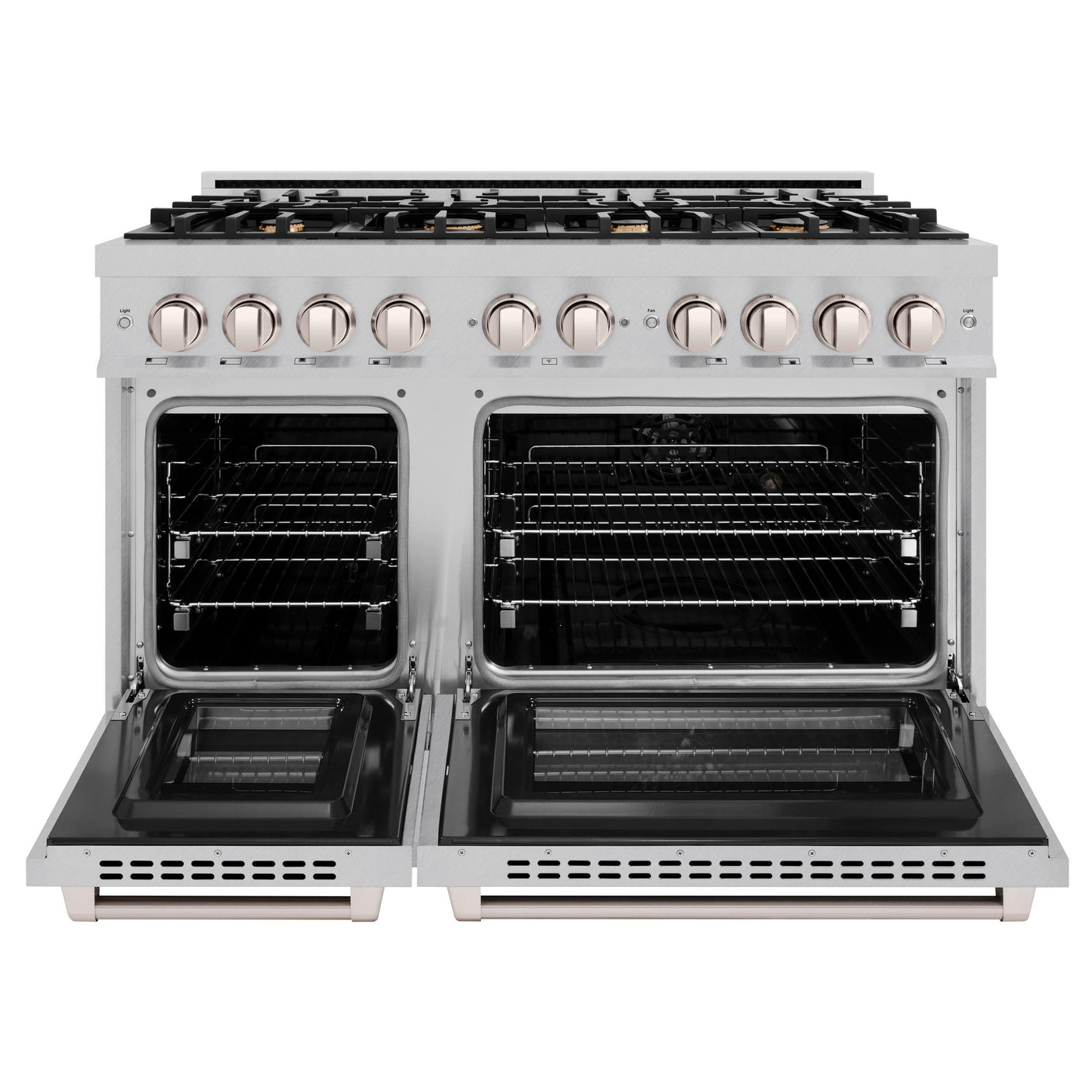 ZLINE 48 in. 6.7 cu. ft. Select Double Oven Dual Fuel Range in DuraSnow' Stainless Steel with 8 Brass Burners (HDRS-BR-48)