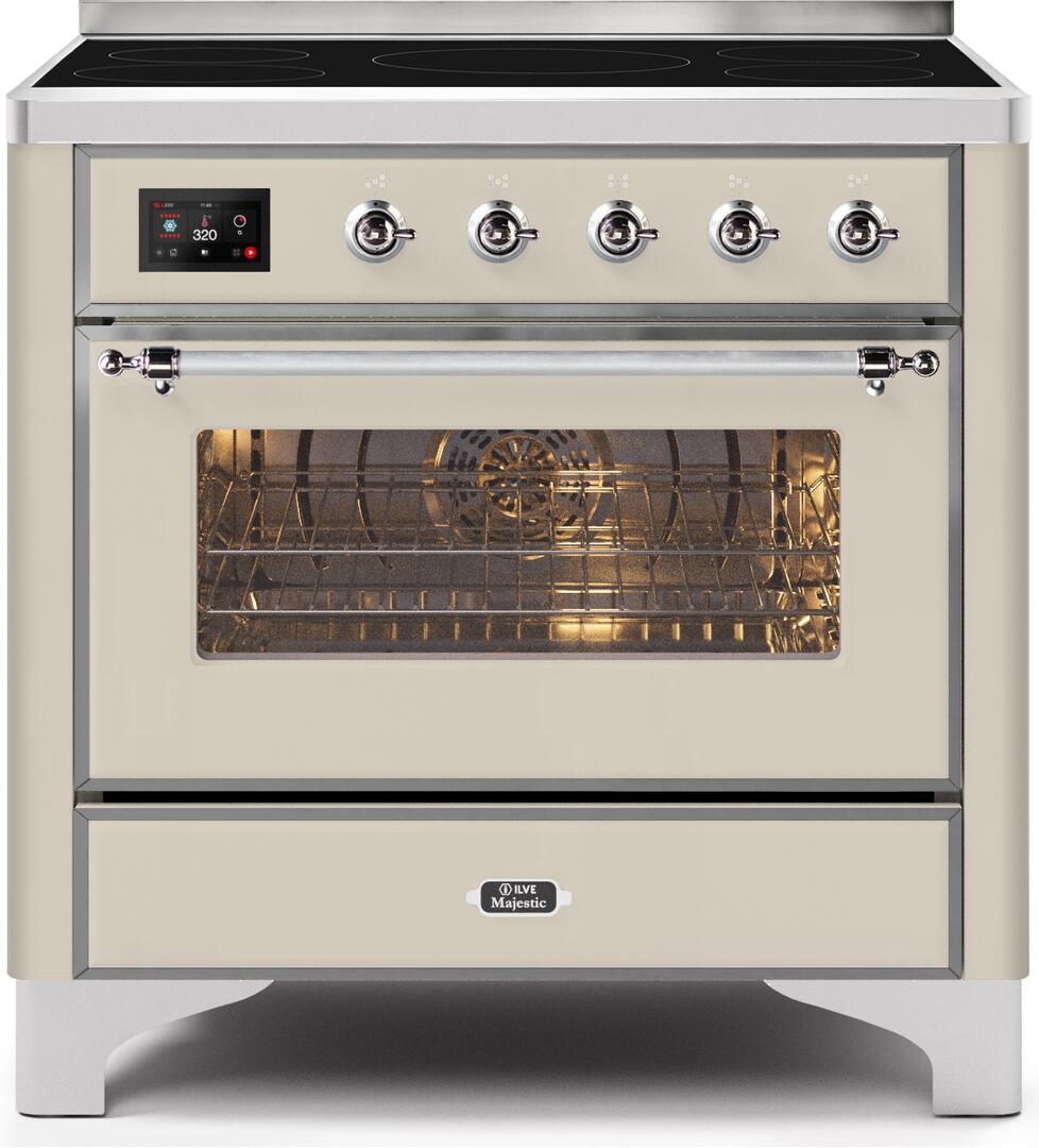 Majestic II 36 Inch Electric Freestanding Range in Antique White with Chrome Trim