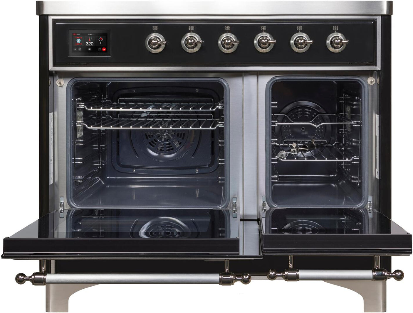 Majestic II 40 Inch Electric Freestanding Range in Glossy Black with Chrome Trim