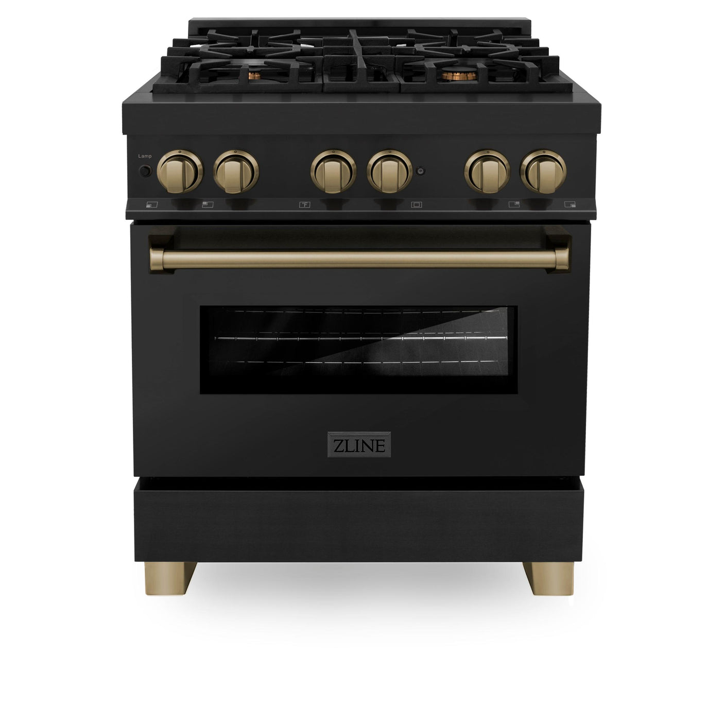 ZLINE Autograph Edition 30" 4.0 cu. ft. Dual Fuel Range with Gas Stove and Electric Oven in Black Stainless Steel with Accents (RABZ-30) [Color: Champagne Bronze]