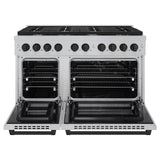 ZLINE Autograph Edition 48 in. 6.7 cu. ft. 8 Burner Double Oven Gas Range in DuraSnow' Stainless Steel and Matte Black Accents (SGRSZ-48-MB)