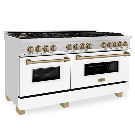 ZLINE Autograph Edition 60" 7.4 cu. ft. Dual Fuel Range with Gas Stove and Electric Oven in Stainless Steel with White Matte Door and Accents (RAZ-WM-60) [Color: Champagne Bronze]