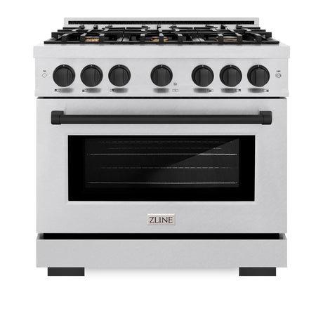 ZLINE Autograph Edition 36 in. 5.2 cu. ft. Select Gas Range with 6 Burner Cooktop and Convection Gas Oven in DuraSnow' Stainless Steel and Matte Black Accents (HGRSZ-36-MB)