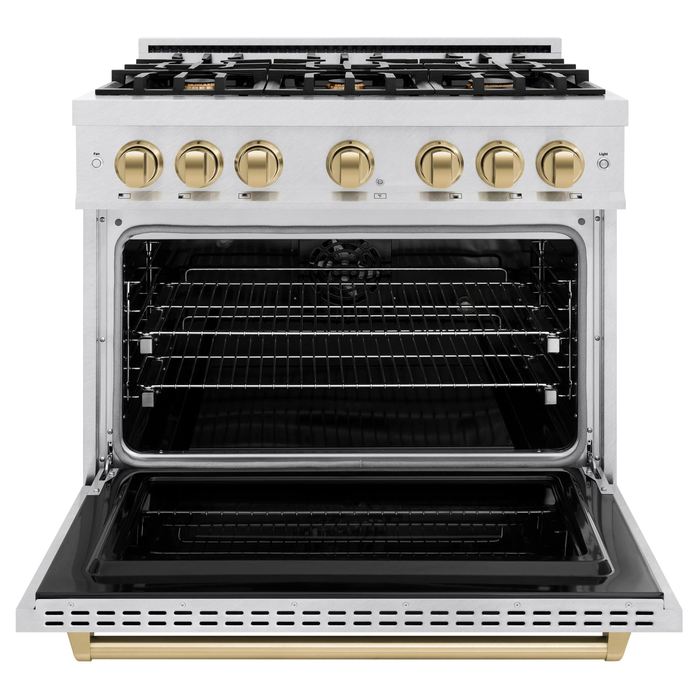 ZLINE Autograph Edition 36 in. 5.2 cu. ft. Classic Dual Fuel Range with 6 Burner Gas Cooktop and Electric Convection Oven in DuraSnow' Stainless Steel with Champagne Bronze Accents (CDRSZ-36-CB)