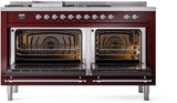 Nostalgie II 60 Inch Dual Fuel Natural Gas Freestanding Range in Burgundy with Chrome Trim