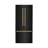 ZLINE 36" Autograph Edition 19.6 cu. ft. Built-in 3-Door French Door Refrigerator with Internal Water and Ice Dispenser in Black Stainless Steel with Champagne Bronze Accents (RBIVZ-BS-36-CB)