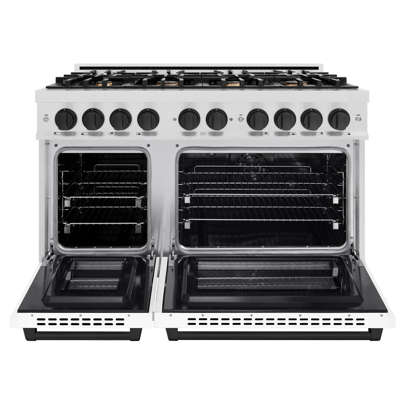 ZLINE Autograph Edition 48 in. 6.7 cu. ft. Select Double Oven Dual Fuel Range with 8 Burner Gas Cooktop in DuraSnow' Stainless Steel with White Matte Doors and Matte Black Accents (HDRSZ-WM-48-MB)