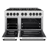 ZLINE Autograph Edition 48 in. 6.7 cu. ft. Select Double Oven Dual Fuel Range with 8 Burner Gas Cooktop in DuraSnow' Stainless Steel with White Matte Doors and Matte Black Accents (HDRSZ-WM-48-MB)