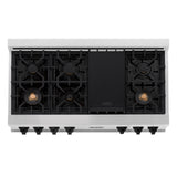 ZLINE Autograph Edition 48" Porcelain Rangetop with 7 Gas Burners in Fingerprint Resistant Stainless Steel and Matte Black Accents (RTSZ-48-MB)