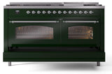 Nostalgie II 60 Inch Dual Fuel Natural Gas Freestanding Range in Emerald Green with Chrome Trim