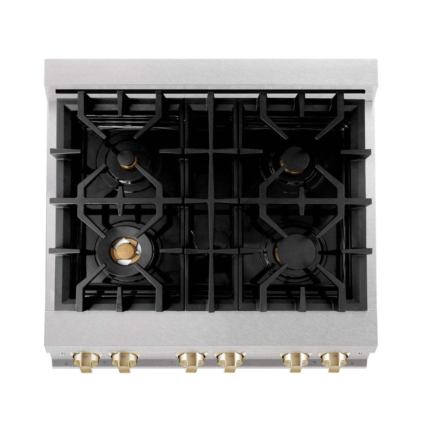 ZLINE 30" 4.0 cu. ft. Range with Gas Stove and Gas Oven in DuraSnow® Stainless Steel with Accents (RGSZ-SN-30) [Accent: Champagne Bronze]