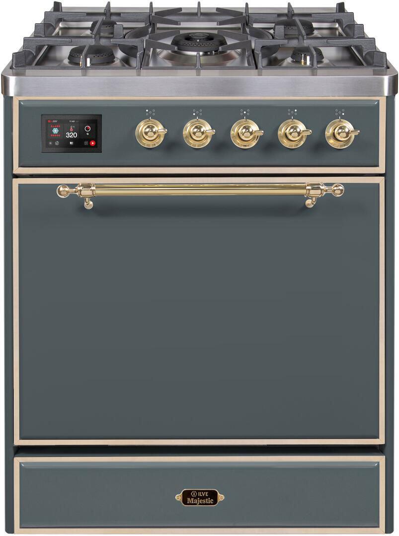 Majestic II 30 Inch Dual Fuel Natural Gas Freestanding Range in Blue Grey with Brass Trim