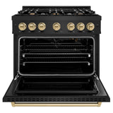 ZLINE Autograph Edition 36 in. 5.2 cu. ft. Classic Gas Range with 6 Burner Cooktop and Convection Gas Oven in Black Stainless Steel and Champagne Bronze Accents (CGRBZ-36-CB)