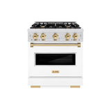 ZLINE Autograph Edition 30 in. 4.2 cu. ft. Classic Dual Fuel Range with 4 Burner Gas Cooktop and Electric Convection Oven in DuraSnow' Stainless Steel with White Matte Door and Polished Gold Accents (CDRSZ-WM-30-G)