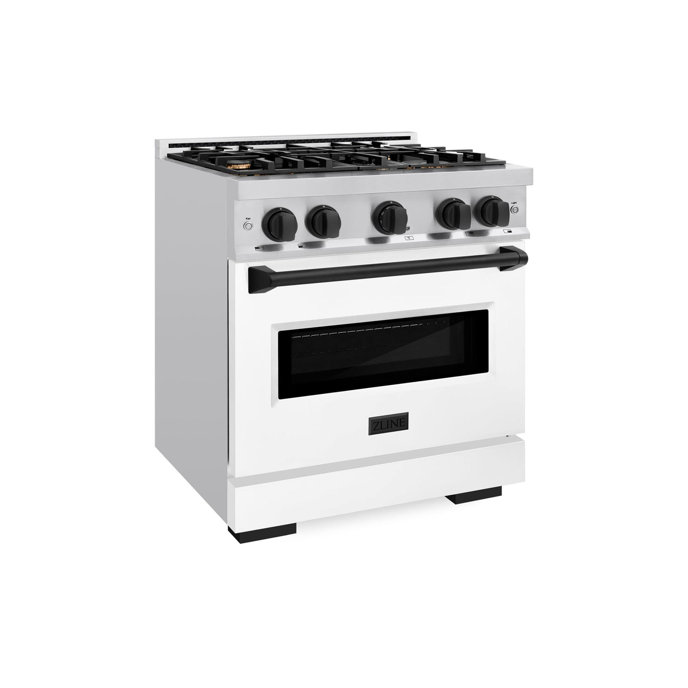 ZLINE Autograph Edition 30 in. 4.2 cu. ft. Classic Gas Range with 4 Burner Cooktop and Convection Gas Oven in Stainless Steel with White Matte Door and Matte Black Accents (CGRZ-WM-30-MB)