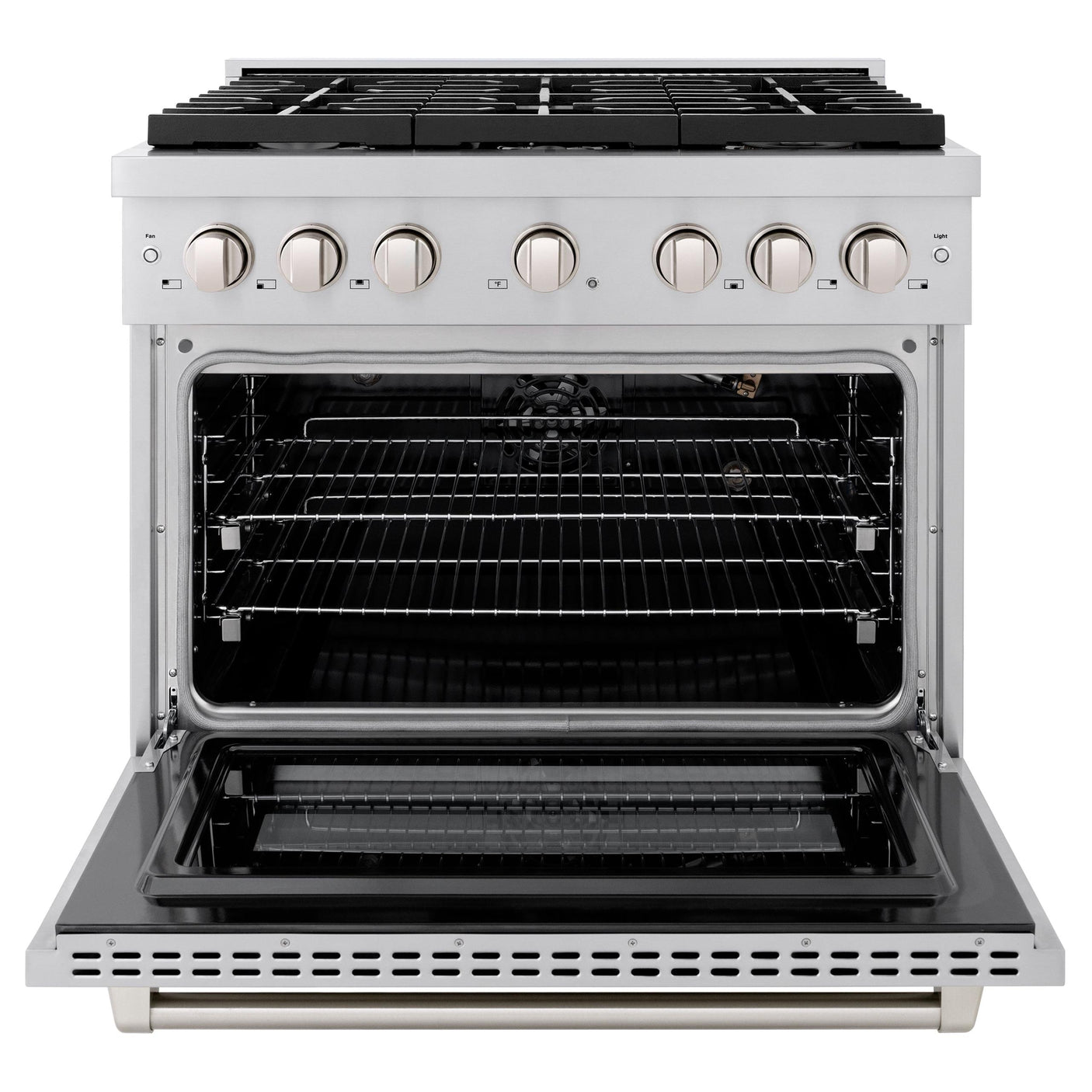 ZLINE 36 in. 5.2 cu. ft. Paramount Dual Fuel Range with Gas Cooktop and Electric Convection Oven in Stainless Steel with 6 Brass Burners (SDR-BR-36)