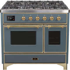 Majestic II 40 Inch Dual Fuel Liquid Propane Freestanding Range in Blue Grey with Brass Trim