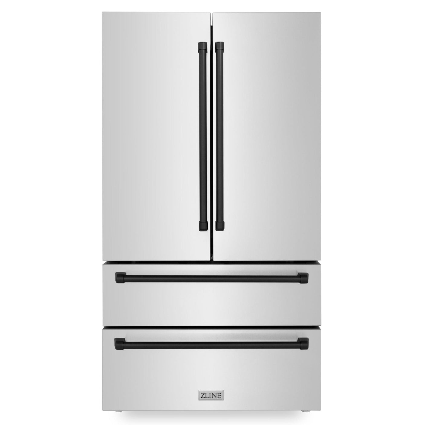 ZLINE 36" Autograph Edition 22.5 cu. ft Freestanding French Door Refrigerator with Ice Maker in Fingerprint Resistant Stainless Steel with Accents (RFMZ-36) [Color: Matte Black Accents]