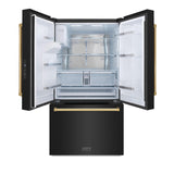 ZLINE Autograph Edition 36 in. 28.9 cu. ft. Standard-Depth French Door External Water Dispenser Refrigerator with Dual Ice Maker in Black Stainless Steel and Polished Gold Handles (RSMZ-W-36-BS-G)