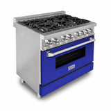 ZLINE 36 in. Dual Fuel Range with Gas Stove and Electric Oven in Stainless Steel (RA36) [Color: Blue Matte]