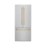 ZLINE 36" Autograph Edition 19.6 cu. ft. Built-in 3-Door French Door Refrigerator with Internal Water and Ice Dispenser in Fingerprint Resistant Stainless Steel with Polished Gold Accents (RBIVZ-SN-36-G)