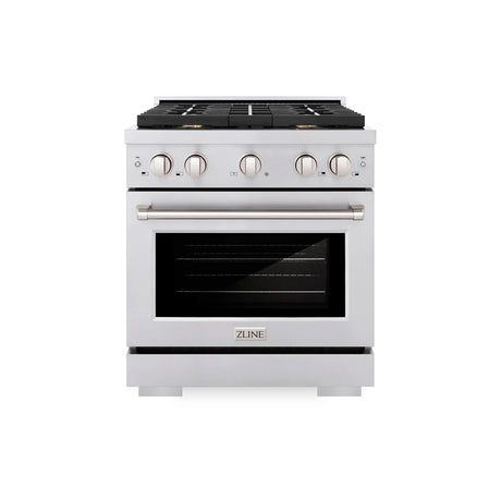 ZLINE 30 in. 4.2 cu. ft. Paramount Dual Fuel Range with Gas Cooktop and Electric Convection Oven in Stainless Steel with 4 Brass Burners (SDR-BR-30)