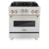 ZLINE 30" 4.0 cu. ft. Range with Gas Stove and Gas Oven in DuraSnow® Stainless Steel with Accents (RGSZ-SN-30) [Accent: Gold]