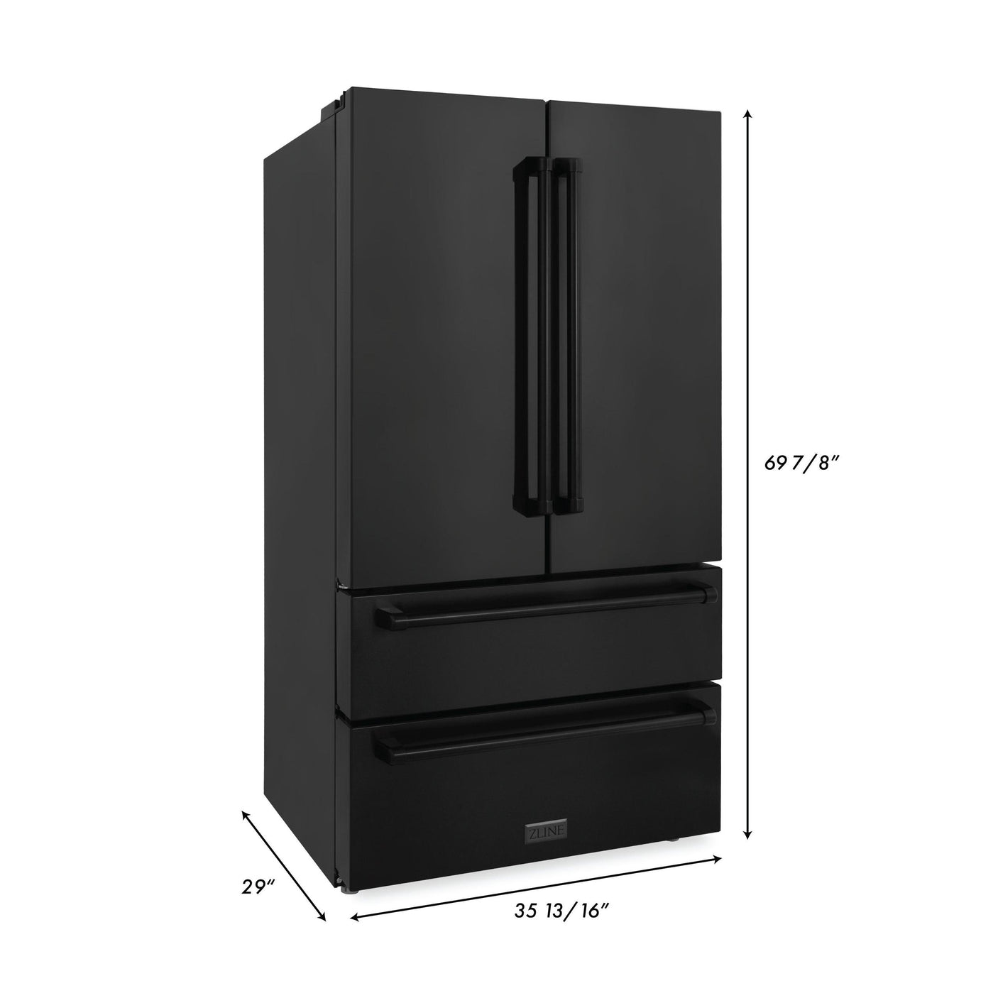 ZLINE 36" 21.6 cu. ft. 4-Door French Door Refrigerator with Water and Ice Dispenser and Water Filter in Fingerprint Resistant Black Stainless Steel (RFM-W-WF-36-BS)