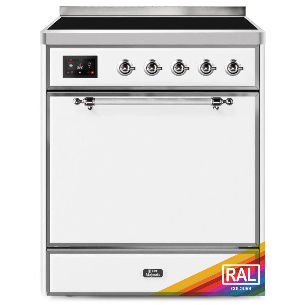 ILVE Majestic II 30 UMI30QNE3RAC Freestanding Electric Range with Induction Single Oven with Solid Door in RAL Color with Chrome knobs