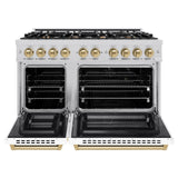 ZLINE Autograph Edition 48 in. 6.7 cu. ft. Select Double Oven Dual Fuel Range with 8 Burner Gas Cooktop in DuraSnow' Stainless Steel with White Matte Doors and Champagne Bronze Accents (HDRSZ-WM-48-CB)