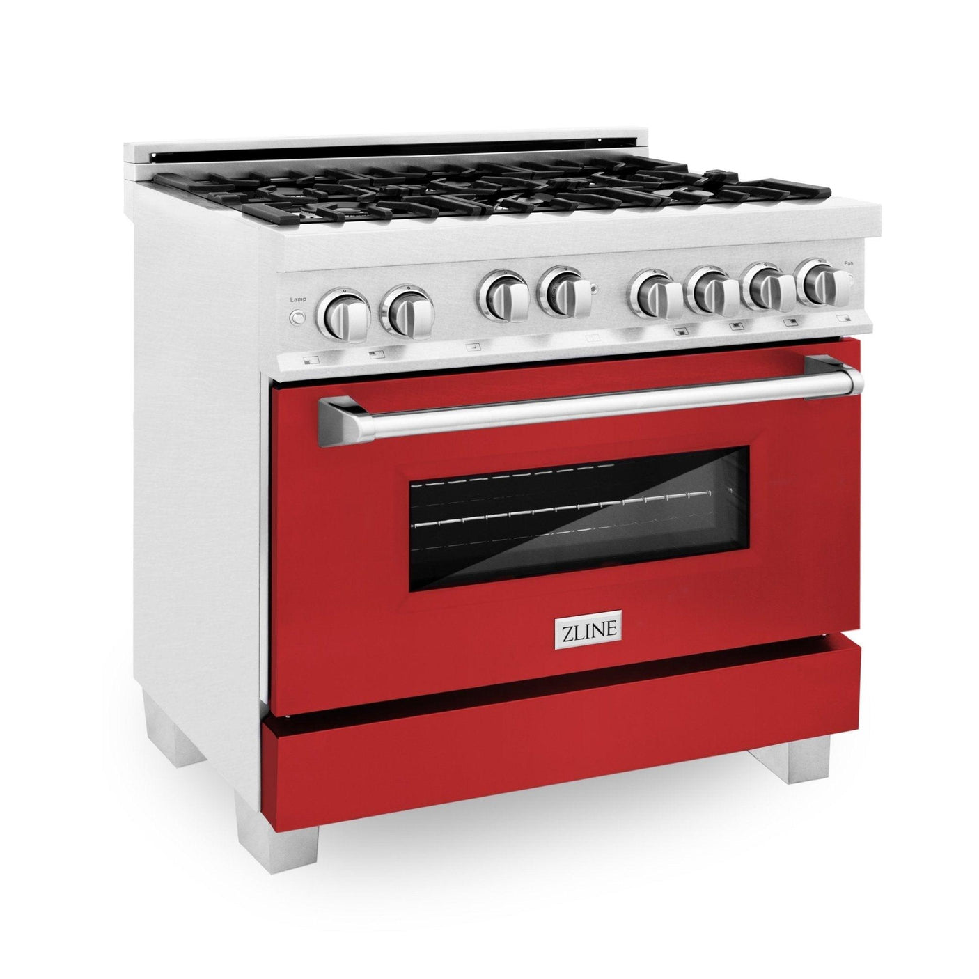 ZLINE 36" Professional 4.6 cu. ft. Gas on Gas Range in ZLINE DuraSnow® Stainless Steel with Color Door Options (RGS-SN-36) [Color: Red Gloss]