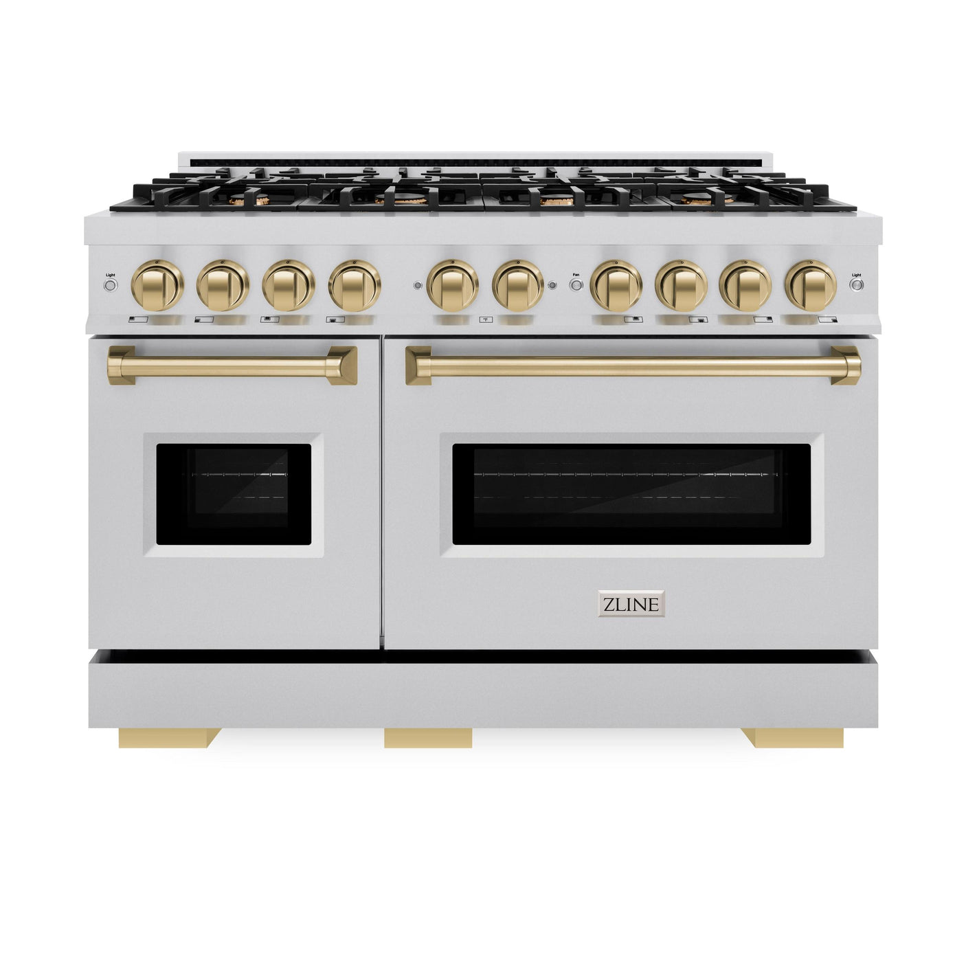 ZLINE Autograph Edition 48 in. 6.7 cu. ft. Classic Double Oven Gas Range with 8 Burner Cooktop in Stainless Steel and Champagne Bronze Accents (CGRZ-48-CB)