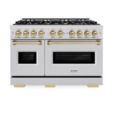 ZLINE Autograph Edition 48 in. 6.7 cu. ft. Classic Double Oven Gas Range with 8 Burner Cooktop in Stainless Steel and Champagne Bronze Accents (CGRZ-48-CB)