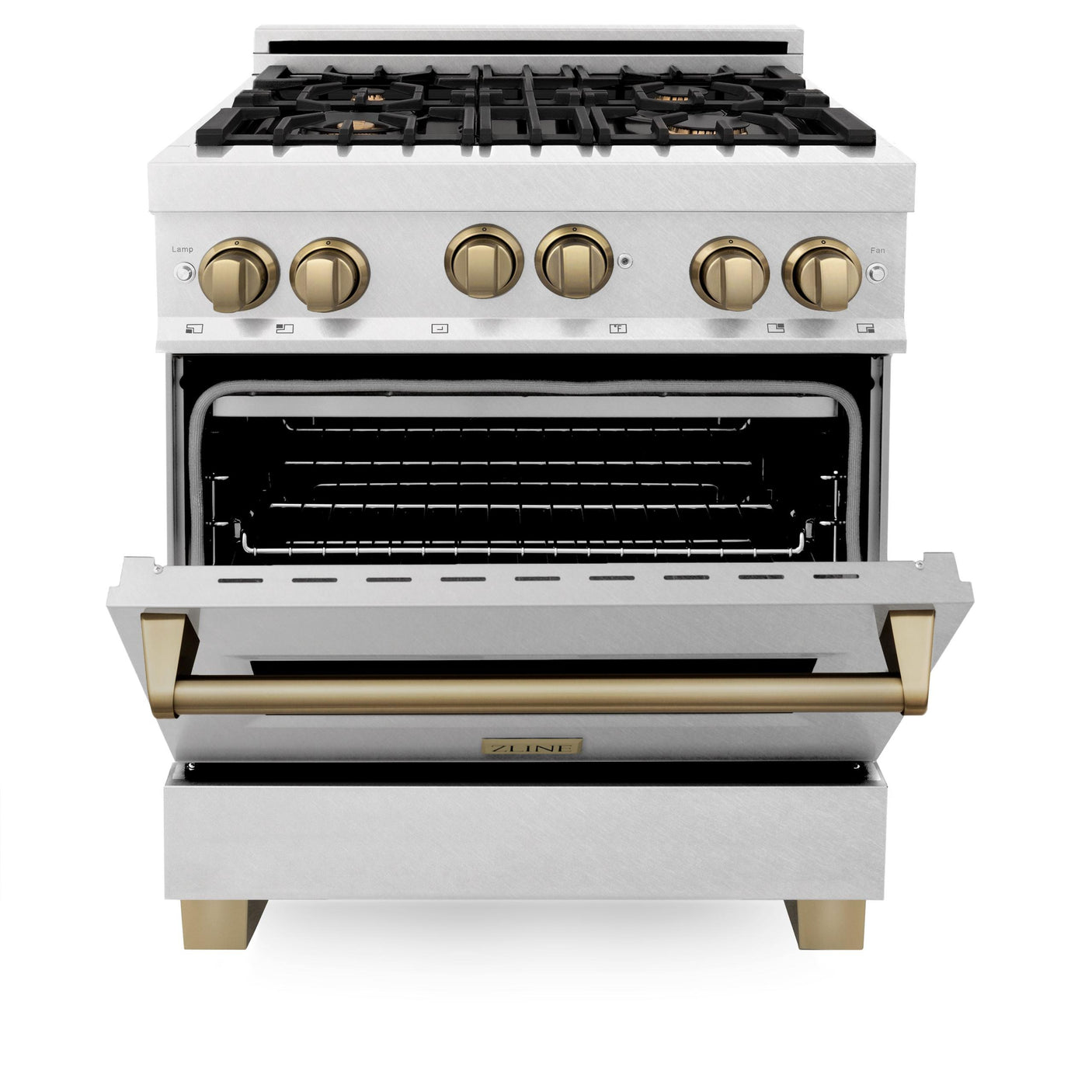 ZLINE 30" 4.0 cu. ft. Range with Gas Stove and Gas Oven in DuraSnow® Stainless Steel with Accents (RGSZ-SN-30) [Accent: Matte Black]